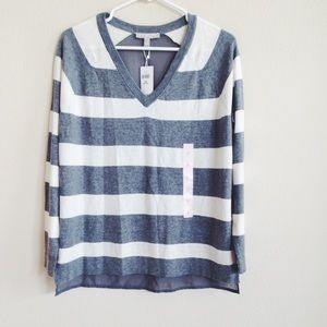 Banana Republic Gray Striped Sheer Back Sweater